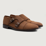 Boston Double Monk Strap Oil Pull-up Brown Leather Shoes For Men in Brown Full-Grain Leather - Lateral Side Profile View | Buy Online