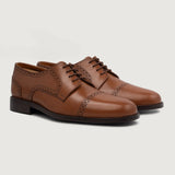 Dirk Brogues Derby Tan Leather Shoes For Men in Tan Full-Grain Leather - Lateral Side Profile View | Buy Online