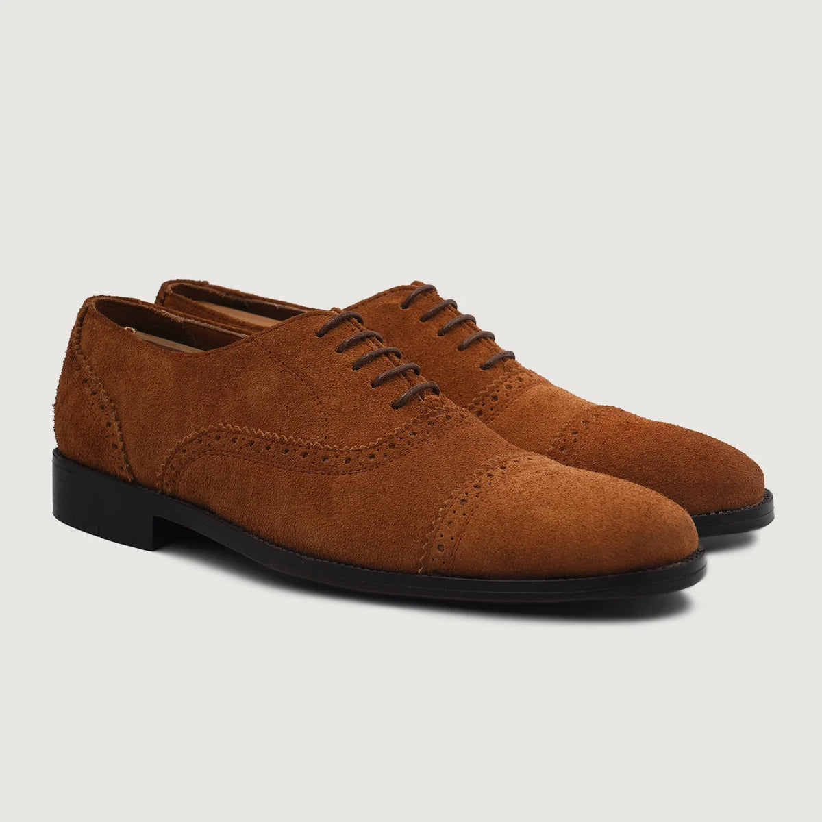 Grauson Brogues Oxford Braun Suede Lederschuhe für Herren For Men in Brown Goatskin Suede - Seitenansicht | Online Kaufen