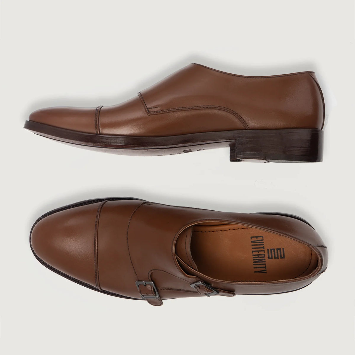 High-Traction Rubber Outsole & Lug Tread Pattern on Boston Doppel-Monkstrap Braun Lederschuhe For Men