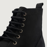 High-Traction Rubber Outsole & Lug Tread Pattern on Knight Derby Black Nubuck Leather Boots For Men