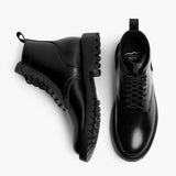 Hero Black Leather Boots - Reinforced Heel Counter & Precision Double-Row Stitching Detail