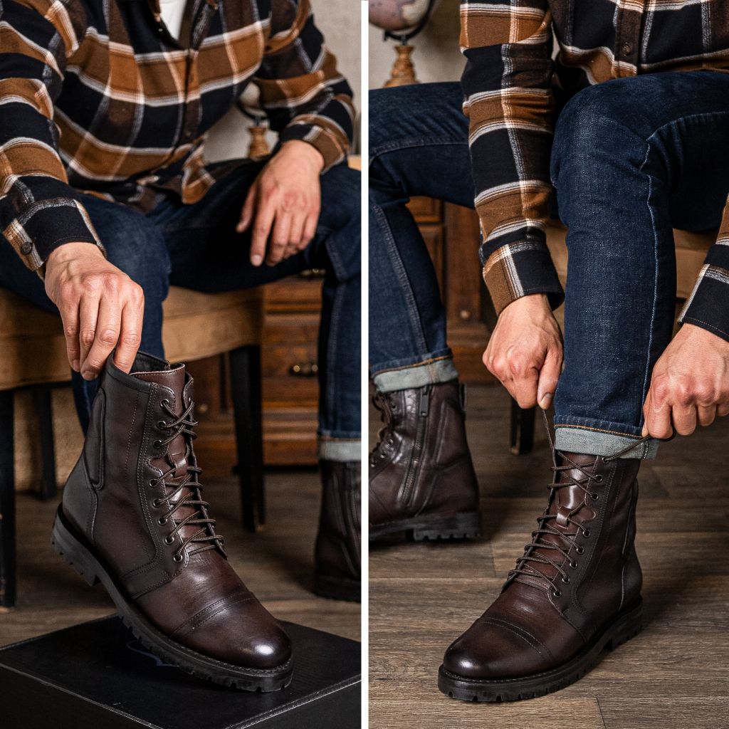 Tailored Rib Cuffs & Hem Craftsmanship Construction Detail on Casa Moto Alt-Englisch Braun Lederstiefel für Herren
