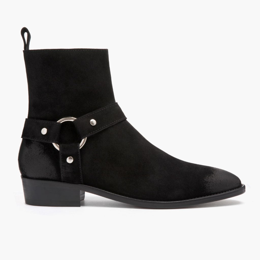 Black Goatskin Suede Leather Boots - Rahmengenähte Goodyear-Welt-Konstruktion & vordere Zehenkappe