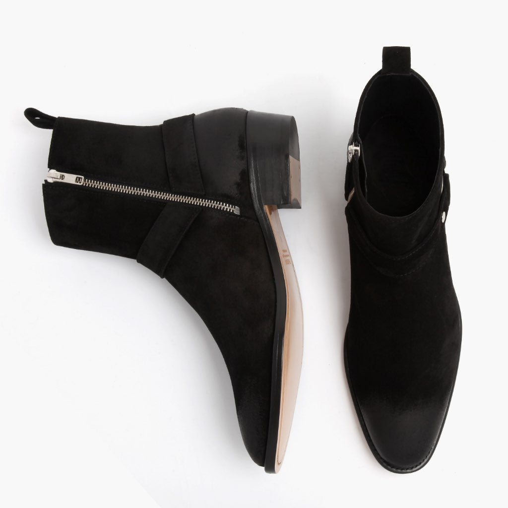 Harness Schwarz Suede Lederstiefel für Herren - Verstärkte Fersenkappe & präzise Doppelnaht