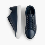 Premier Low Top Deep Blue Leather Sneakers For Men - Reinforced Heel Counter & Precision Double-Row Stitching Detail