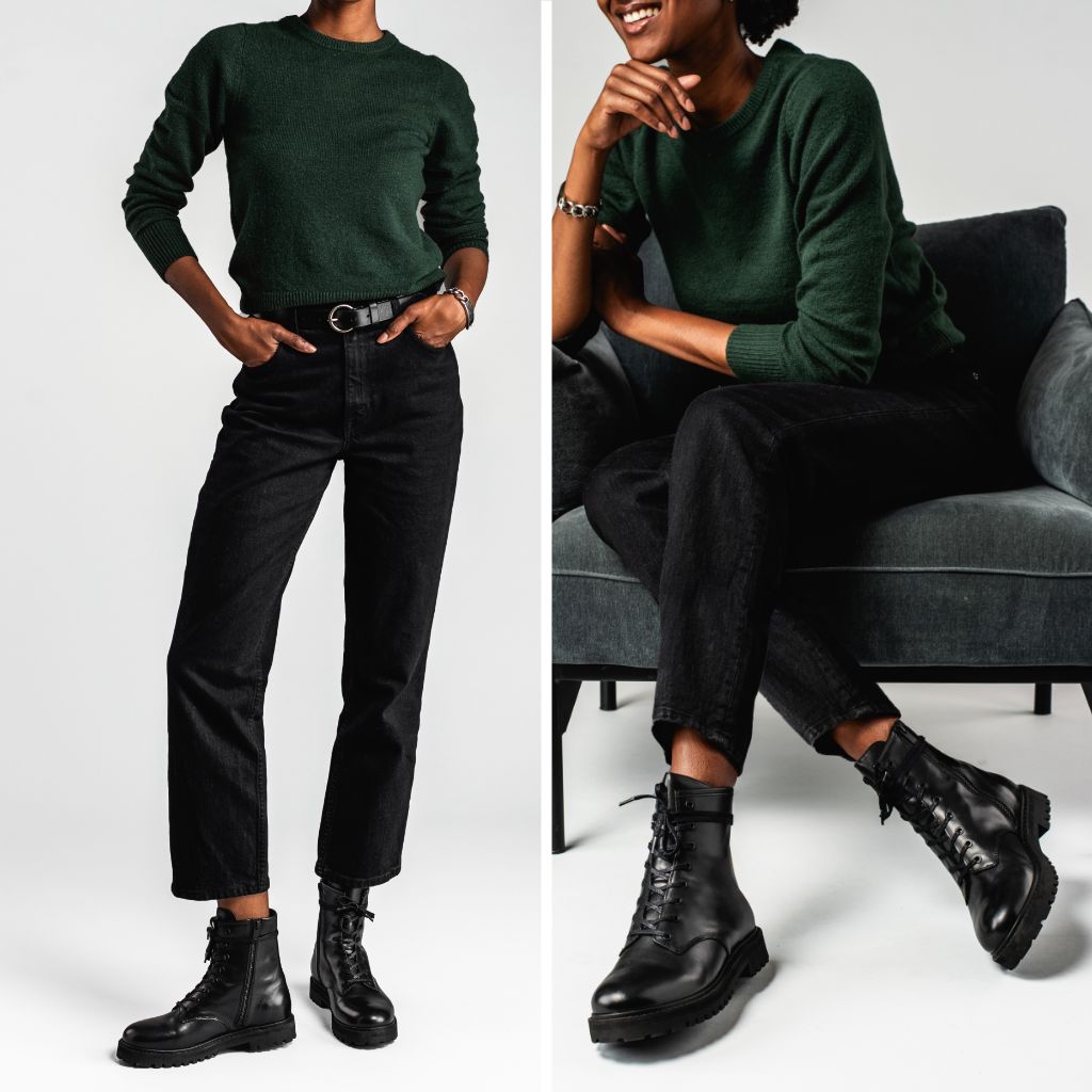 Styled On-Foot Perspective Demonstrating Ankle Fit & Silhouette on Model