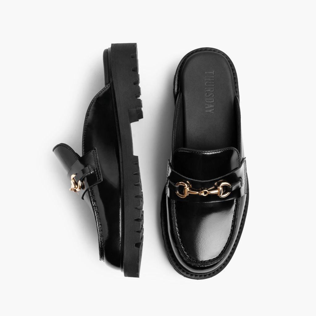 Penny Mule Schwarz & Gold Leder-Loafer für Damen - Verstärkte Fersenkappe & präzise Doppelnaht