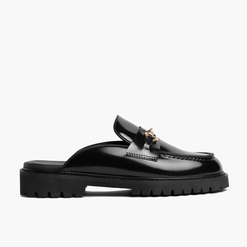 Penny Mule Schwarz & Gold Leather Loafers für Damen