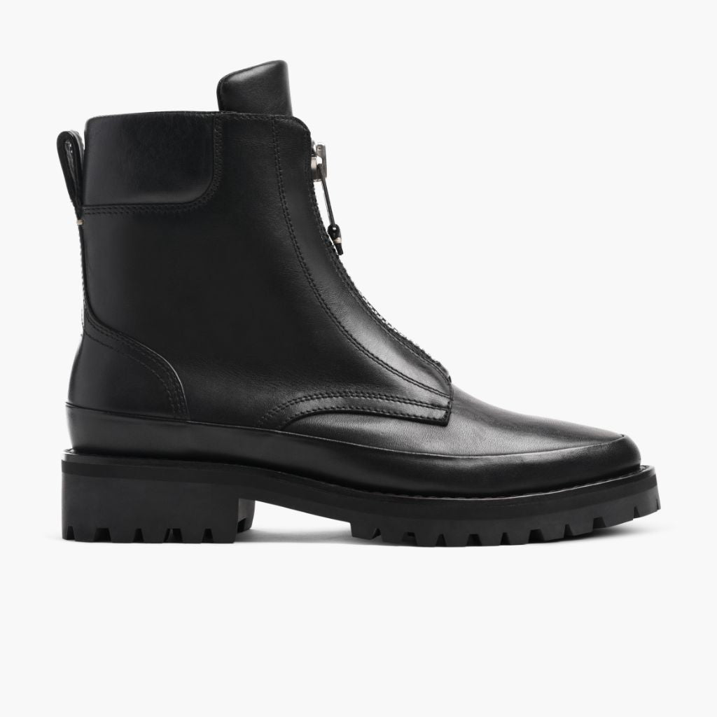 Women's Ryder Black Leather Boots in Black Full-Grain Leather - Lateral Side Profile View | Buy Online