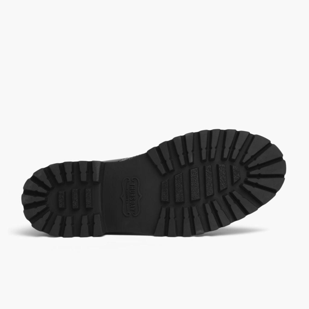 High-Traction Rubber Outsole & Lug Tread Pattern on Captain Schwarz (StormKing® Edition) Lederstiefel für Damen