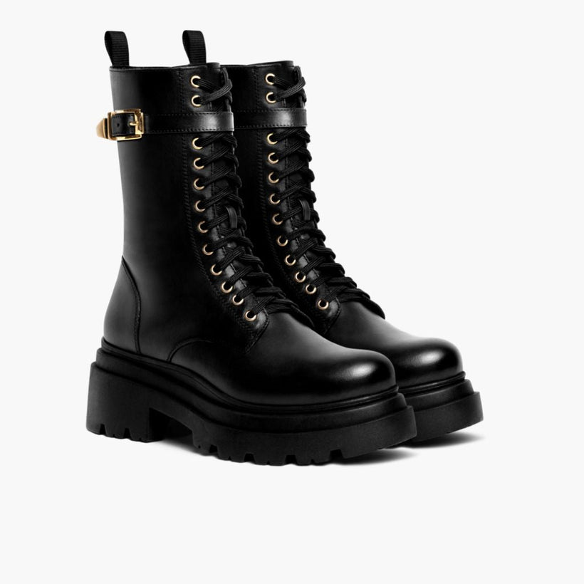 Fatale Schwarz & Gold Lederstiefel für Damen