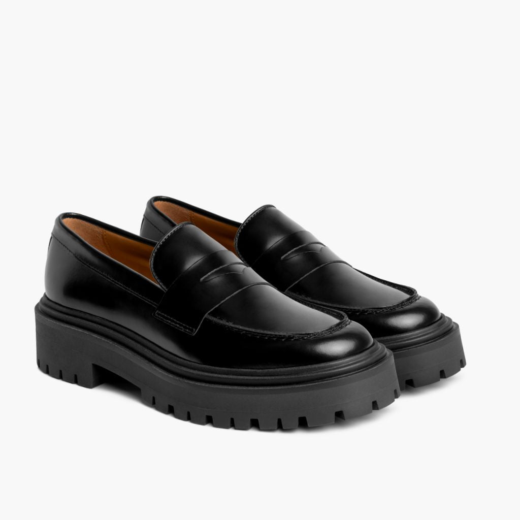 Penny Platform Schwarz Leder-Loafer für Damen in schwarzem Rindleder - Seitenansicht | Online Kaufen