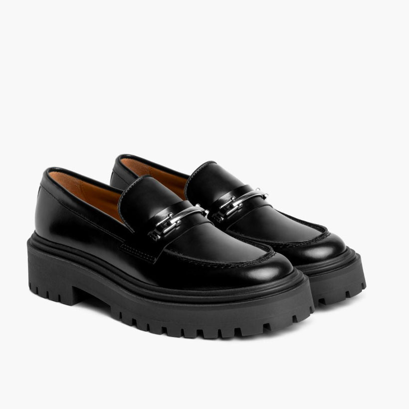 Penny Platform Schwarz & Silver Leather Loafers für Damen