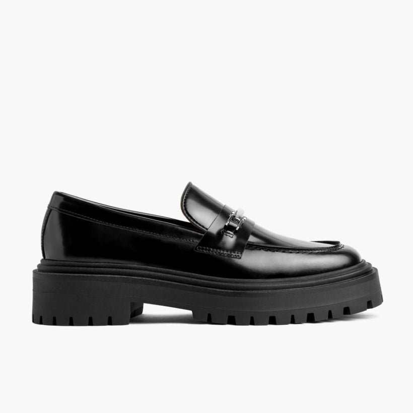 Penny Platform Schwarz & Silver Leather Loafers für Damen