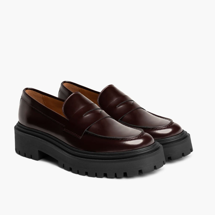 Penny Platform Burgunderrot Lederstiefel für Damen