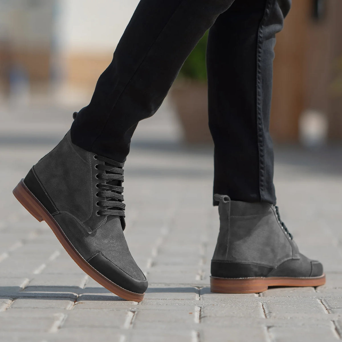 Distressed Grey Goatskin Suede Leather Boots - Rahmengenähte Goodyear-Welt-Konstruktion & vordere Zehenkappe