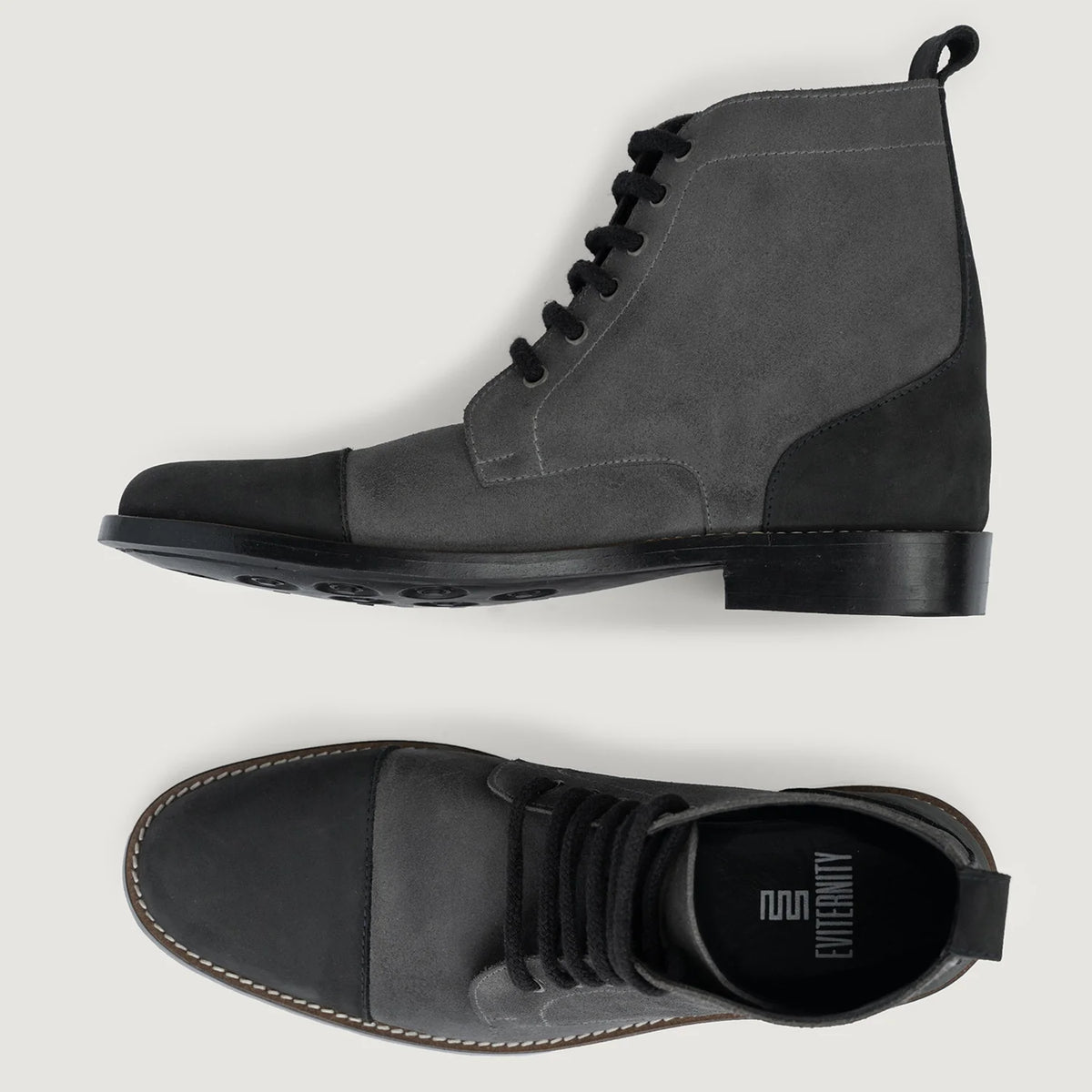 Knight Derby Grau & Schwarz Lederstiefel - StudGuard für Herren - Verstärkte Fersenkappe & präzise Doppelnaht