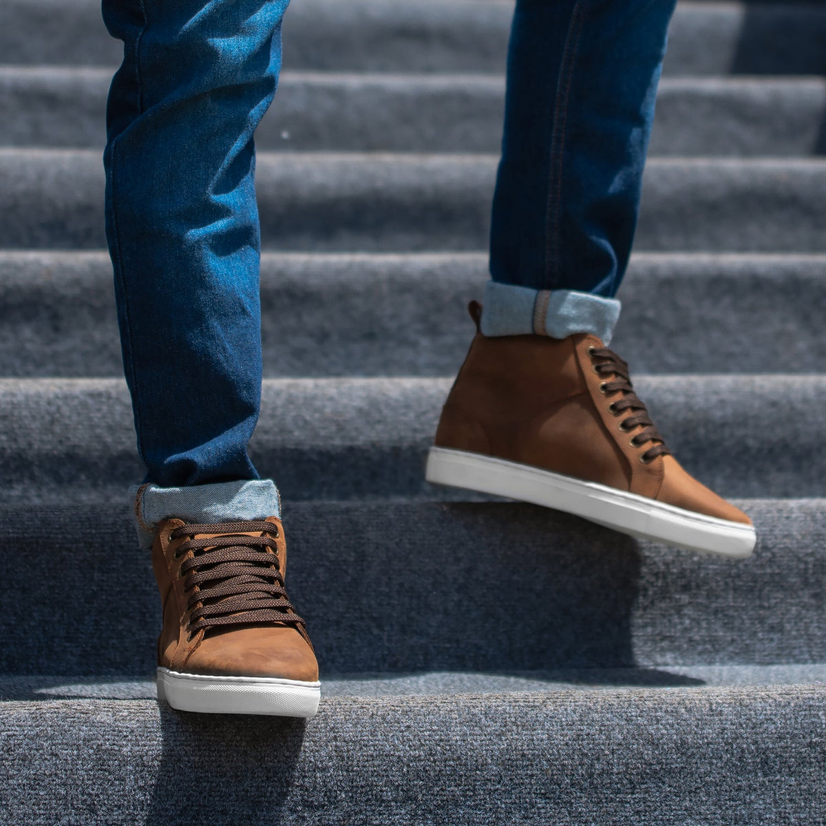 Marty High Top Brown Suede Sneakers For Men - Verstärkte Fersenkappe & präzise Doppelnaht