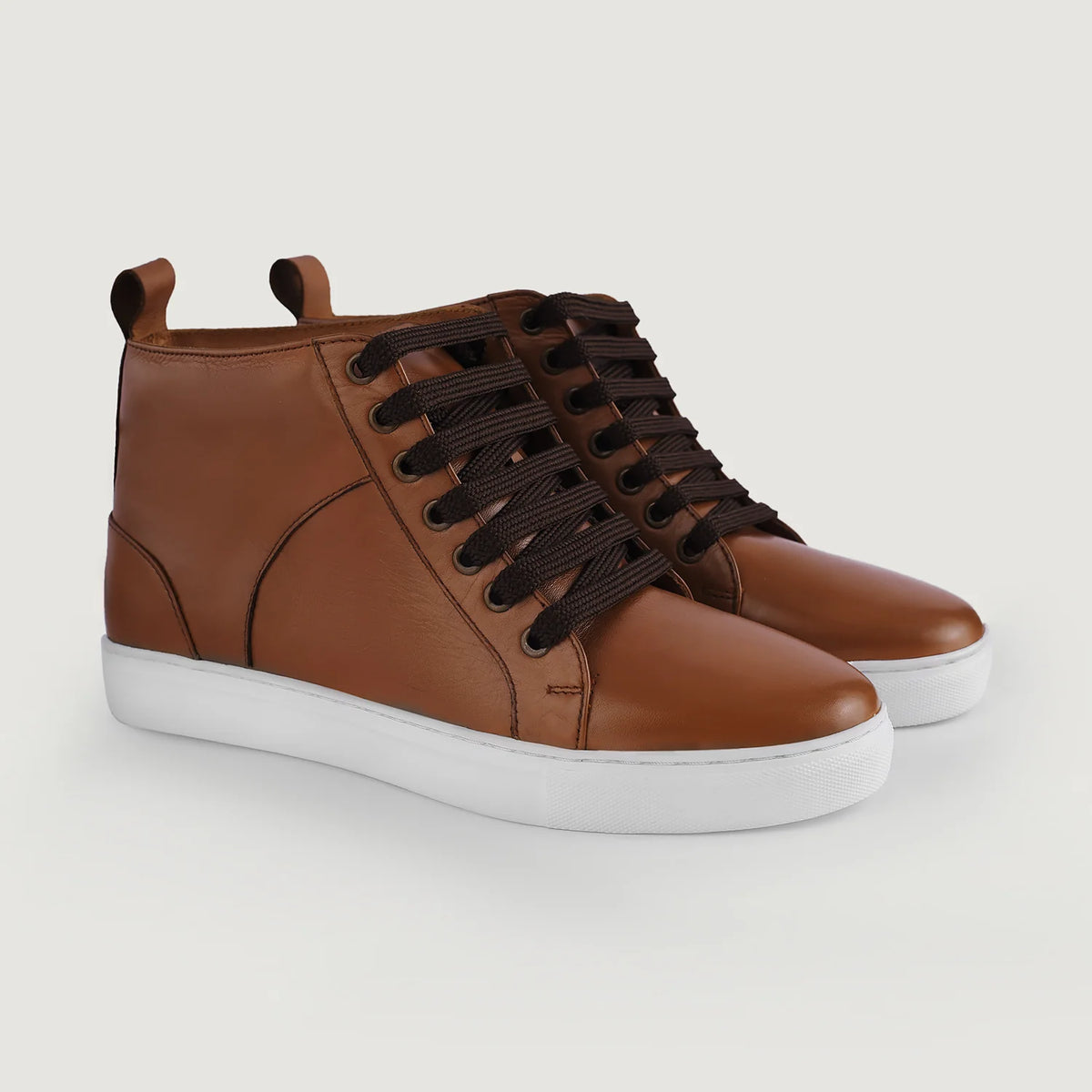 Marty High Top Hellbraun Leder-Sneaker für Herren in Tan Full-Grain Leather - Seitenansicht | Online Kaufen