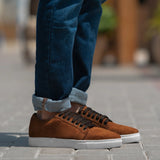 Murphy Low Top Brown Suede Sneakers in Brown Goatskin Suede - Lateral Side Profile View | Buy Online