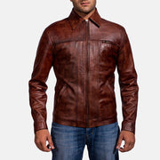 Men's Abstract Kastanienbraun Lederjacke für Herren in Distressed Brown Sheep Skin Burnishing - Vorderansicht &amp; maßgeschneiderte Silhouette | Online Kaufen