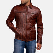 Distressed Brown Sheep Skin Burnishing Biker Jacket - Rückansicht mit passgenauen Schultern &amp; sauberem Saum