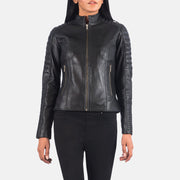Black Sheepskin Leather Biker Jacket - Rückansicht mit passgenauen Schultern &amp; sauberem Saum