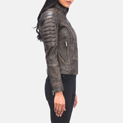 
Adalyn Gesteppt Vintage-Braun Leder-Bikerjacke für Damen - Rückansicht mit passgenauen Schultern & sauberem Saum
