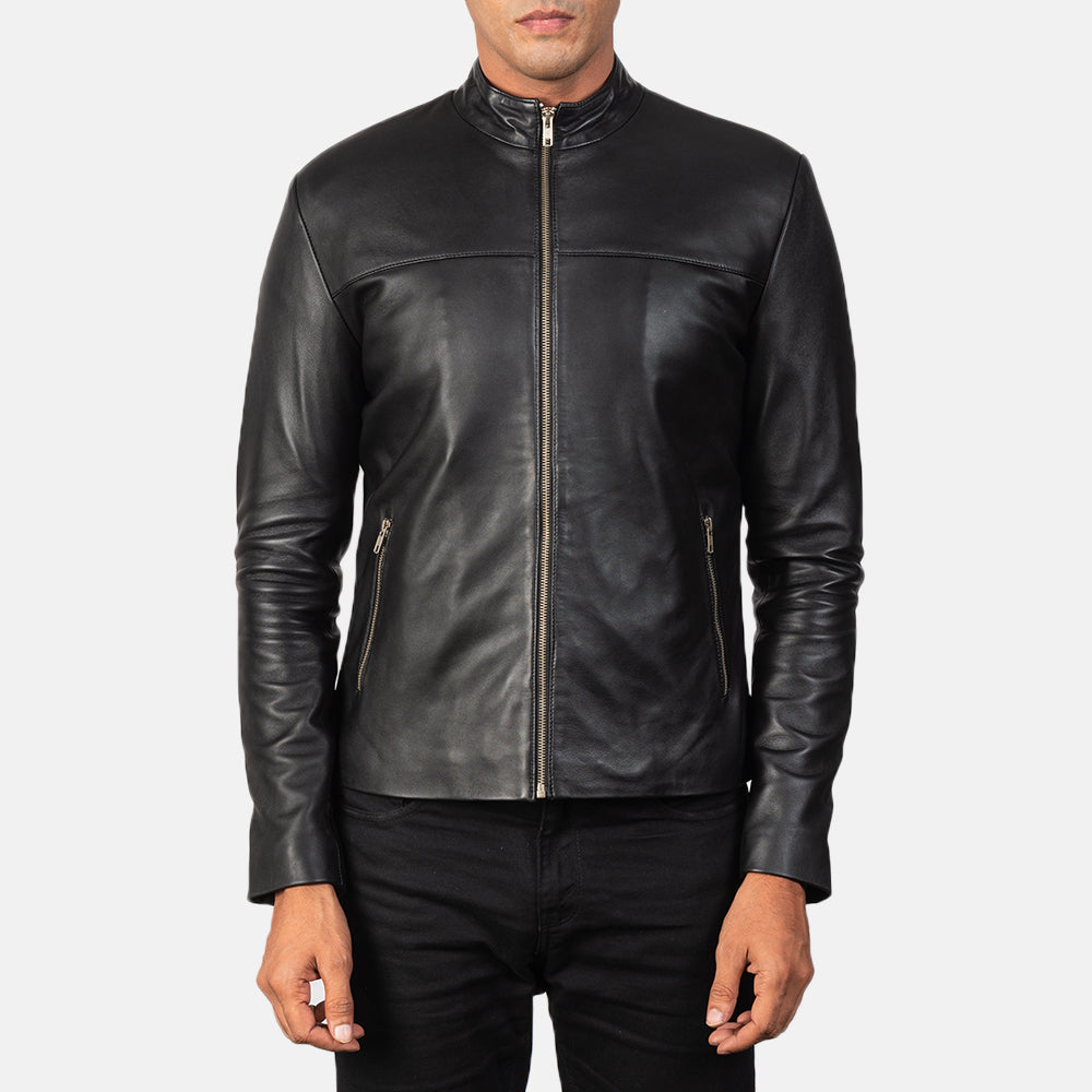 Men's Adornica Schwarz Leder-Bikerjacke für Herren - Seitenansicht mit ergonomischem Ärmelschnitt