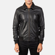 Detailansicht of Rib Knit &amp; Zipper Hardware on Men's Air Rolf Schwarz Leder-Bomberjacke für Herren