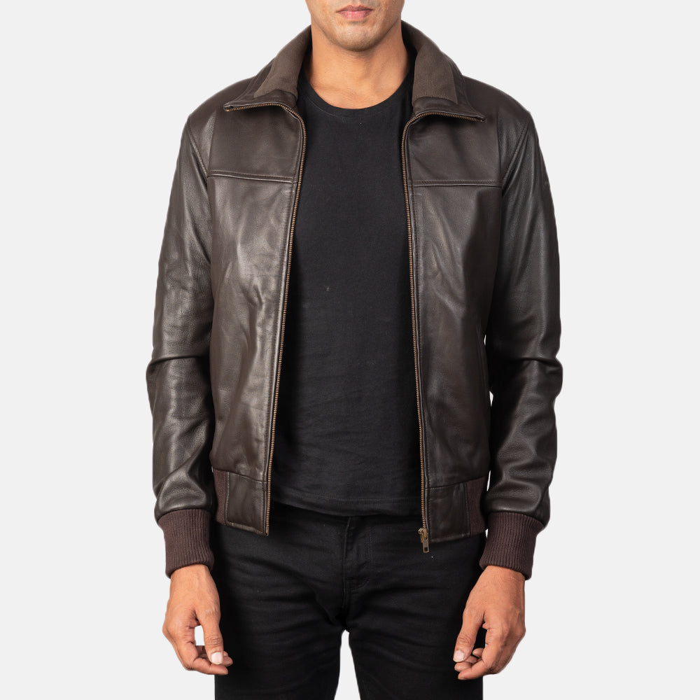 
Air Rolf Mocha Brown Leather Bomber Jacket in Dark Brown Sheepskin Leather - Vorderansicht & maßgeschneiderte Silhouette | Online Kaufen