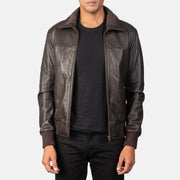 
Air Rolf Mocha Brown Leather Bomber Jacket in Dark Brown Sheepskin Leather - Vorderansicht & maßgeschneiderte Silhouette | Online Kaufen