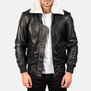 
Airin G-1 Black & White Leather Bomber Jacket in Black Sheepskin Leather - Vorderansicht & maßgeschneiderte Silhouette | Online Kaufen
