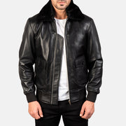 
Airin G-1 Schwarz Leder-Bomberjacke für Herren in Black Sheepskin Leather - Vorderansicht & maßgeschneiderte Silhouette | Online Kaufen