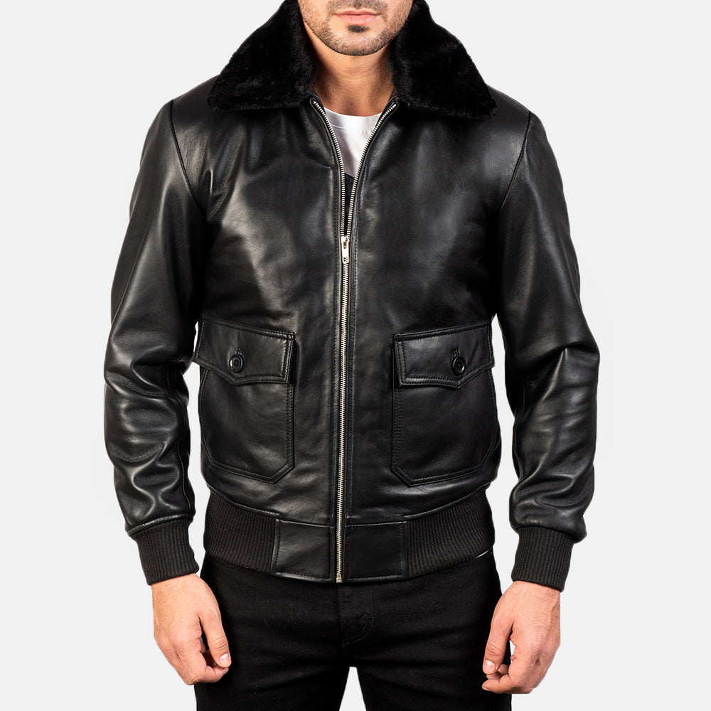 
Detailansicht of Shirt with Removable Fur & Zipper Hardware on Airin G-1 Schwarz Leder-Bomberjacke für Herren