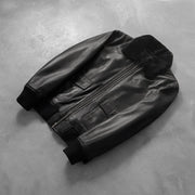 
Rib Knit & Hem Craftsmanship Construction Detail on Airin G-1 Schwarz Leder-Bomberjacke für Herren