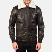 Detailansicht of Shirt with Removable Fur &amp; Zipper Hardware on Men's Airin G-1 Braun Leder-Bomberjacke für Herren