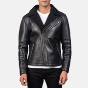 Men's Alberto Shearling Schwarz Lederjacke für Herren - Seitenansicht mit ergonomischem Ärmelschnitt