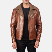 Men's Alberto Shearling Braun Lederjacke für Herren in Brown Sheepskin Leather - Vorderansicht &amp; maßgeschneiderte Silhouette | Online Kaufen