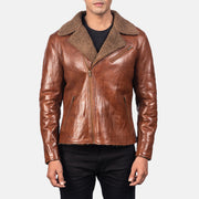 Men's Alberto Shearling Braun Lederjacke für Herren - Seitenansicht mit ergonomischem Ärmelschnitt