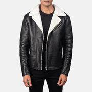 Men's Alberto Weiß Shearling Schwarz Lederjacke für Herren in Black Sheepskin Leather - Vorderansicht &amp; maßgeschneiderte Silhouette | Online Kaufen