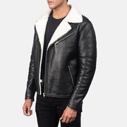 Black Sheepskin Leather Biker Jacket - Rückansicht mit passgenauen Schultern &amp; sauberem Saum