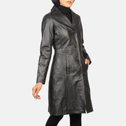 Detailansicht of Notch &amp; Buttons Hardware on Women's Alexis Schwarz Single Breasted Ledermantel für Damen