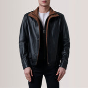 
Alfred Brown Leather Bomber Jacket For Men in Brown Sheepskin Leather - Vorderansicht & maßgeschneiderte Silhouette | Online Kaufen