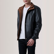 
Detailansicht of Shirt & Zipper with placket Hardware on Alfred Brown Leather Bomber Jacket For Men