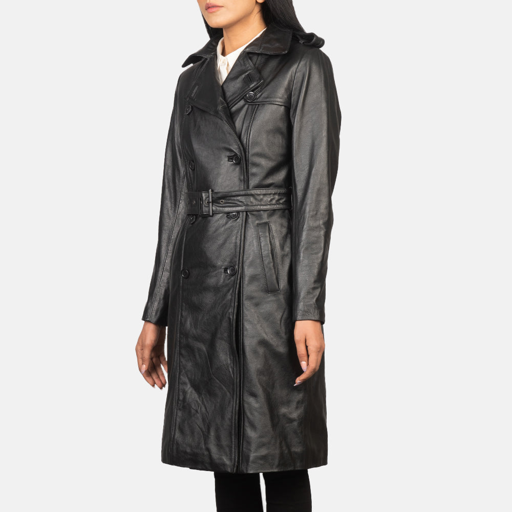 Black Cowhide leather Coat - Rückansicht mit passgenauen Schultern &amp; sauberem Saum