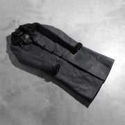 Open Hem &amp; Hem Craftsmanship Construction Detail on Women's Alina Shearling Schwarz Ledermantel für Damen