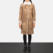 Women's Alina Shearling Braun Ledermantel für Damen - Seitenansicht mit ergonomischem Ärmelschnitt