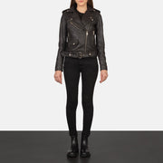 Women's Alison Braun Leder-Bikerjacke für Damen - Seitenansicht mit ergonomischem Ärmelschnitt